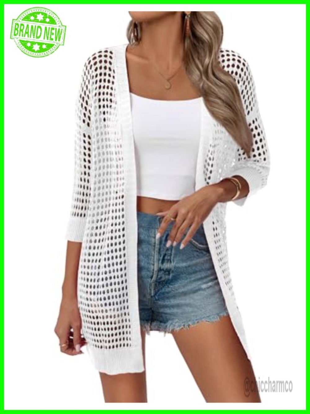 Crochet Kimono Cardigan Boho Open Front Short Sleeve Beach Coverup